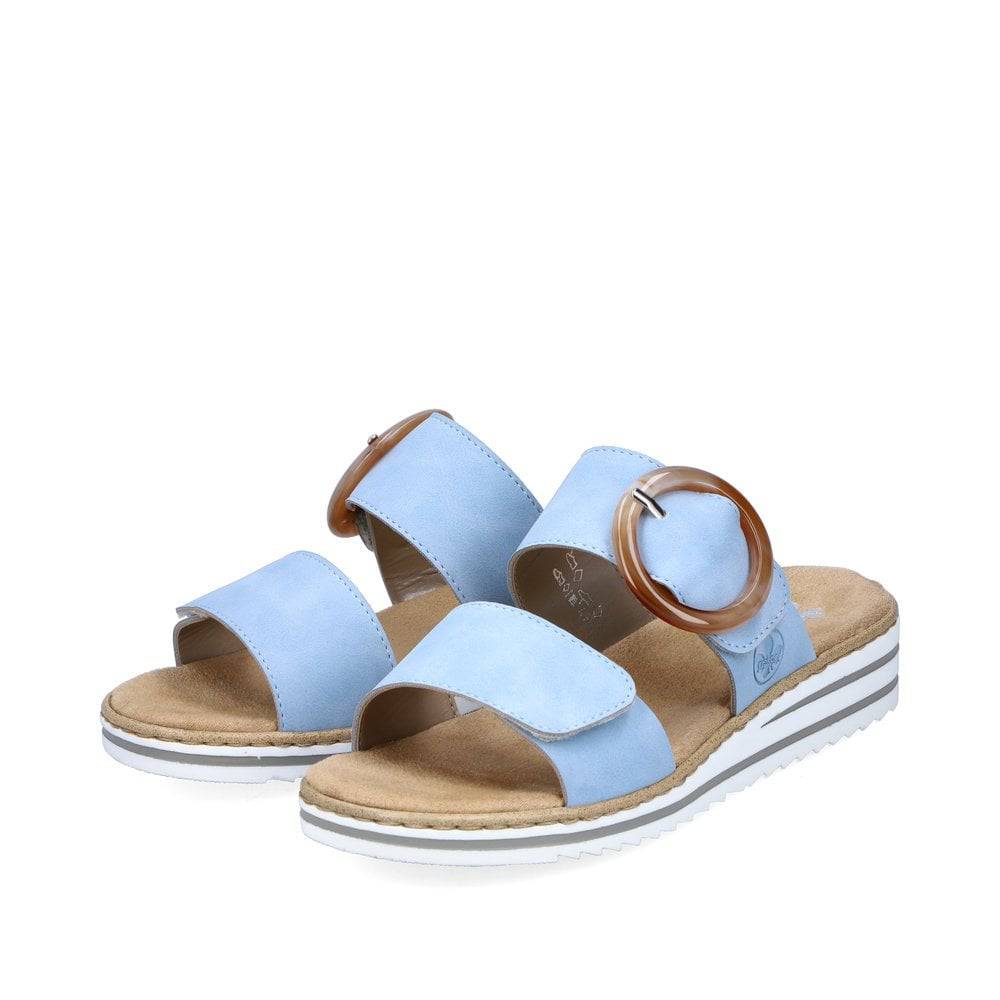 Rieker Light Blue Slip On Mule 2 Straps Detailed Buckle