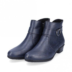 Rieker Navy Zip Ankle Boot With Buckle Trim