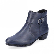 Load image into Gallery viewer, Rieker Navy Zip Ankle Boot With Buckle Trim
