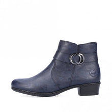 Load image into Gallery viewer, Rieker Navy Zip Ankle Boot With Buckle Trim

