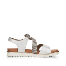 Load image into Gallery viewer, Rieker Silver Leather Multi Strap &amp; Velcro Sandal With Animal Print
