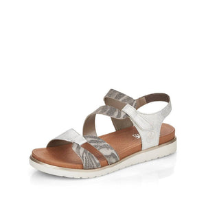 Rieker Silver Leather Multi Strap & Velcro Sandal With Animal Print