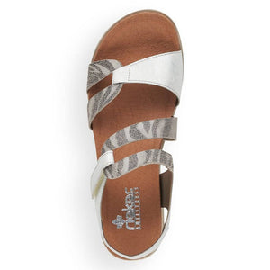 Rieker Silver Leather Multi Strap & Velcro Sandal With Animal Print