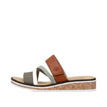 Load image into Gallery viewer, Rieker Brown &amp; Green Multi Strap With Velcro Slip On Mule Sandal With Cork Trim - Boutique on the Green 
