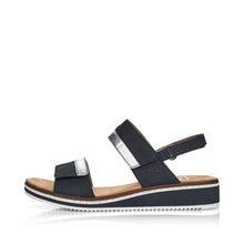 Load image into Gallery viewer, Rieker Navy &amp; Silver Trim Double Velcro Strap Open Toe Sandal - Boutique on the Green 
