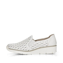 Load image into Gallery viewer, Rieker White Leather Punch Out Slip On Shoe
