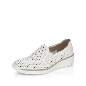 Rieker White Leather Punch Out Slip On Shoe