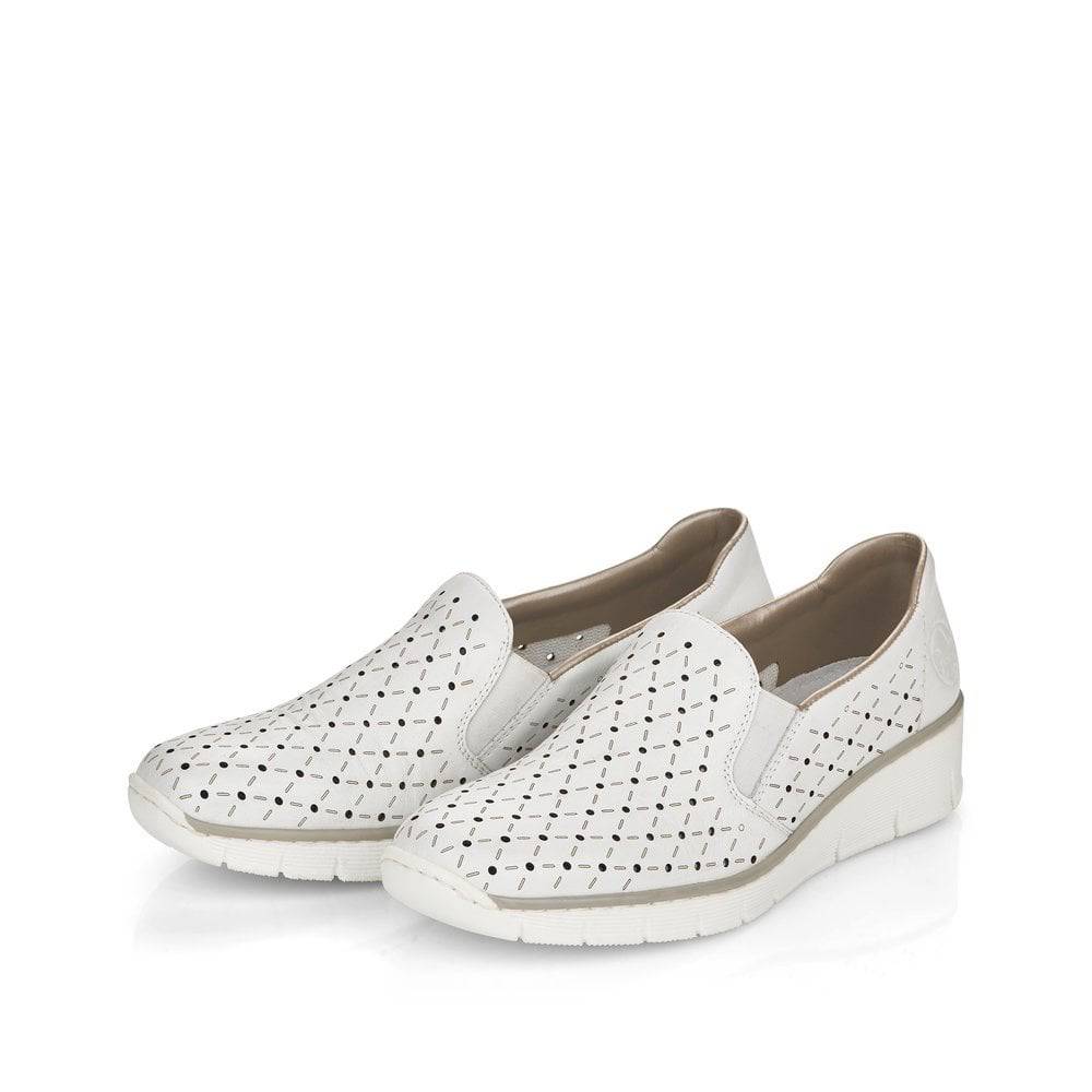 Rieker White Leather Punch Out Slip On Shoe