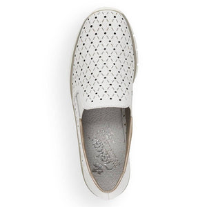 Białe, skórzane buty wsuwane Rieker
