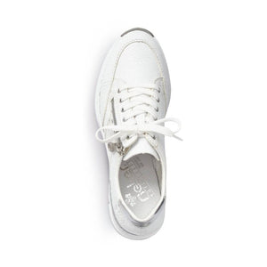 Rieker White & Silver Trim Wedge Trainer With Zip & Lace