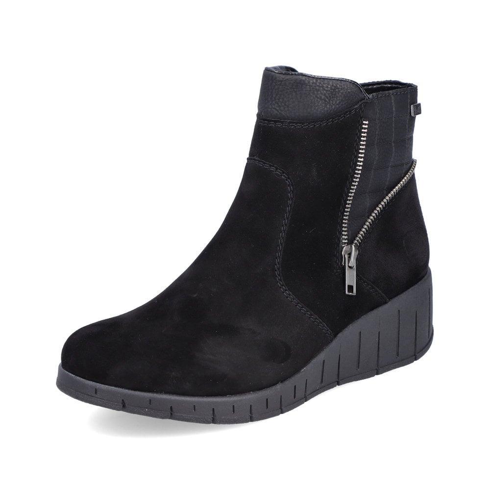 Rieker Black Suede Wedge Water Repellent Winter Chunky Boot - Boutique on the Green 