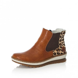 Rieker Tan Fur Lined Chuny Ankle Boot With Leopard Print Trim - Boutique on the Green 
