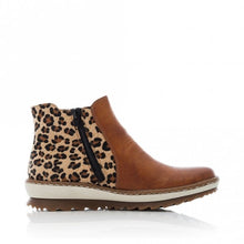Load image into Gallery viewer, Rieker Tan Fur Lined Chuny Ankle Boot With Leopard Print Trim - Boutique on the Green 
