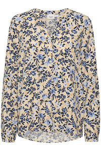 Saint Tropez Edasz Cream Backyard Floral Printed Long Sleeve Woven Shirt