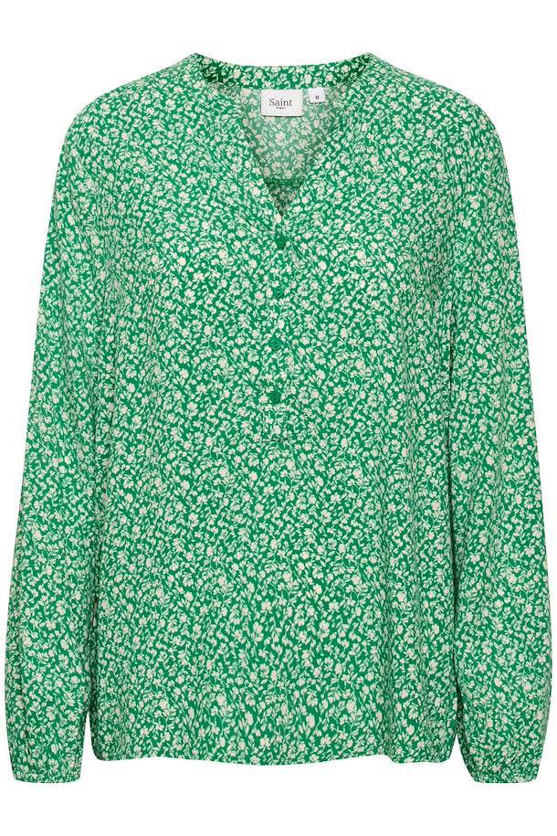 Saint Tropez Edasz Jelly Bean Ditsy Green Printed Long Sleeve Woven Shirt