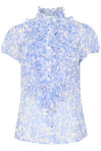 Saint Tropez LiljaSZ Printed Semi Sheer Multi Ruffle Front Woven Shirt Blouse