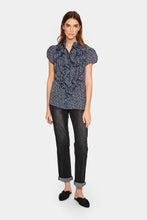 Load image into Gallery viewer, Saint Tropez Lillysz Night Sky Ditsy Floral Semi Sheer Multi Ruffle Front Button Through Woven Shirt
