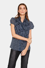 Load image into Gallery viewer, Saint Tropez Lillysz Night Sky Ditsy Floral Semi Sheer Multi Ruffle Front Button Through Woven Shirt
