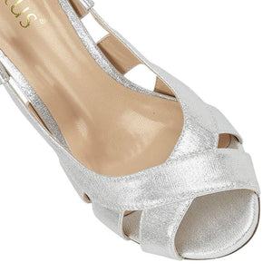 Lotus silver shimmer peep toe slingback cut out heeled shoe
