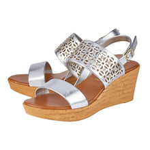 Load image into Gallery viewer, Lotus silver cut out &amp; stud detail wedge sandal - Boutique on the Green 
