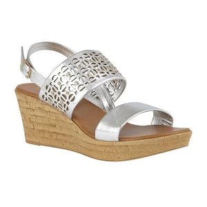 Lotus silver cut out & stud detail wedge sandal - Boutique on the Green 