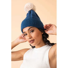 Load image into Gallery viewer, Powder Kintted &amp; Ribbed Ingrid Bobble Hat - Navy &amp; Mist - Boutique on the Green 

