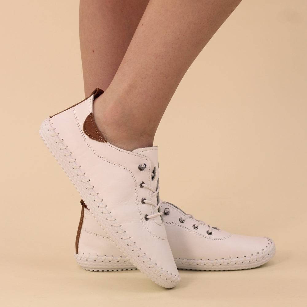 Lunar White St Ives Leather Mock Lace Up Plimsoll