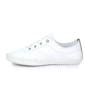 Lunar White St Ives Leather Mock Lace Up Plimsoll