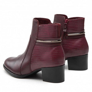 Tamaris Bordeaux Leather Heeled Ankle Boot With Moc Croc & Trim Detailing - Boutique on the Green 