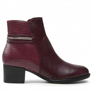 Tamaris Bordeaux Leather Heeled Ankle Boot With Moc Croc & Trim Detailing - Boutique on the Green 