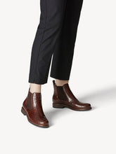 Load image into Gallery viewer, Tamaris Cognac Leather Moc Croc Pull On Chelsea Boot
