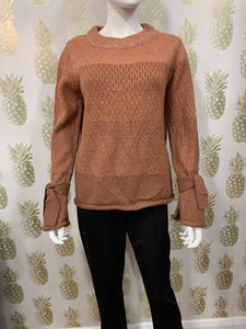 Terracotta red knitted jumper with tie detail at cuff (8% Mohair & 15% Wool) - Boutique on the Green 