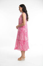 Load image into Gallery viewer, Orientique Leros Fushia Printed Organic Cotton Sleeveless Crinkle Woven Dress With Tassels - Boutique on the Green 
