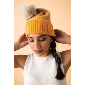 Powder Patterned Thora Bobble Hat - Mustard & Taupe - Boutique on the Green 