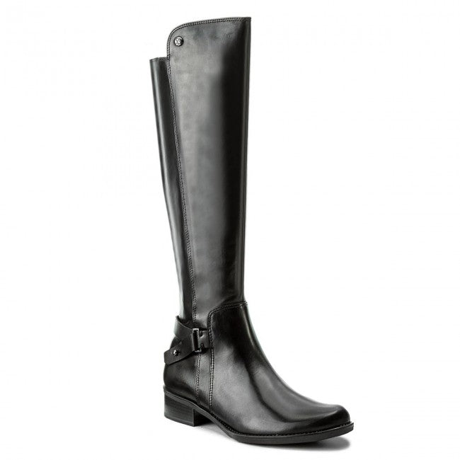 Caprice Black Leather Mix Flat Knee High Extra Wide Boot - Boutique on the Green 
