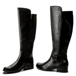 Caprice Black Leather Mix Flat Knee High Extra Wide Boot - Boutique on the Green 
