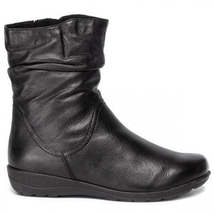 Caprice Black Soft Leather Warm Lined Rouched Ankle Boot - Boutique on the Green 