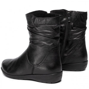 Caprice Black Soft Leather Warm Lined Rouched Ankle Boot - Boutique on the Green 