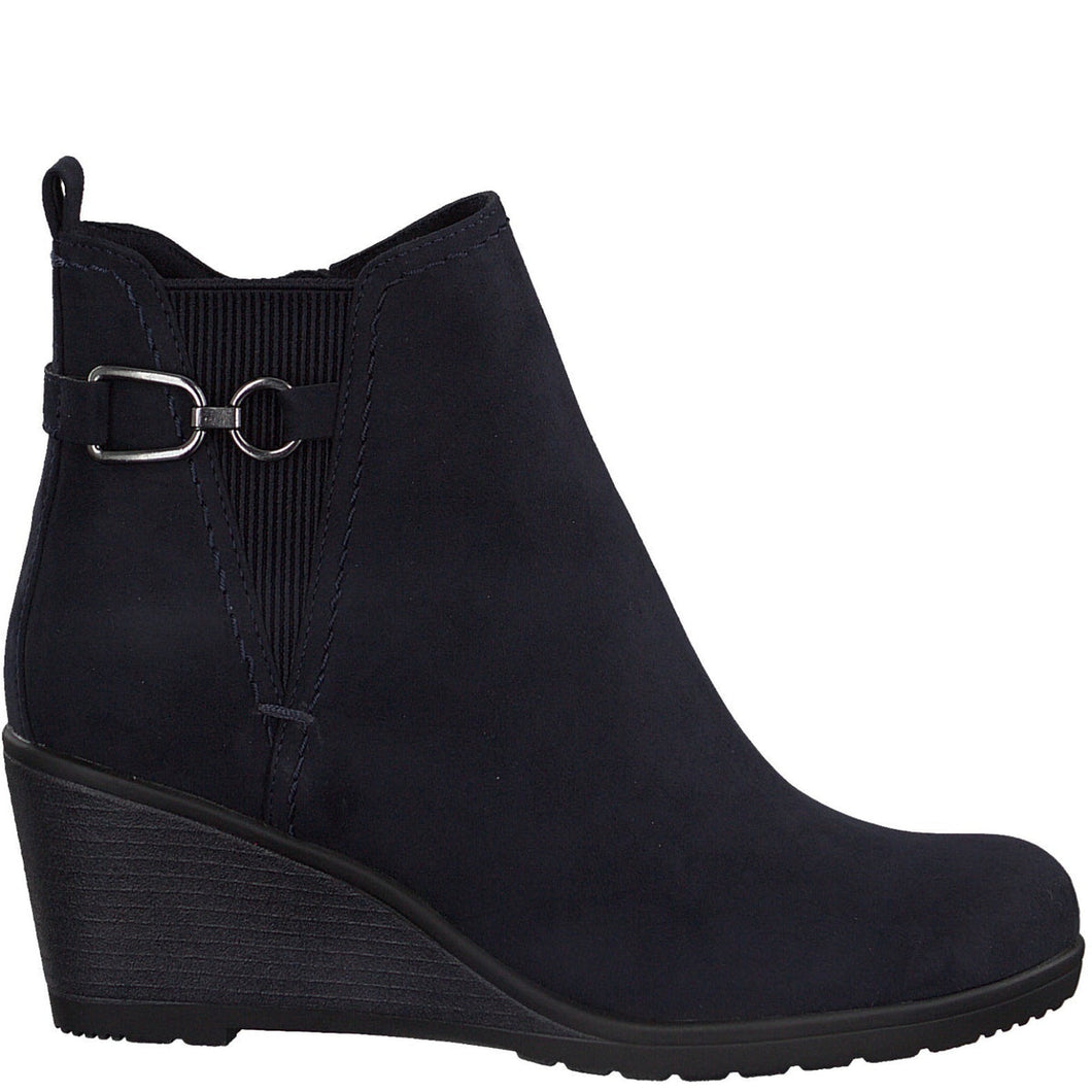 Marco Tozzi Navy Microfibre Wedge Ankle Boot With Side Trim - Boutique on the Green 
