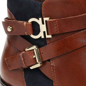 Caprice Leather & Suede Cognac & Navy Multi Strap Flat Ankle Boot - Boutique on the Green 