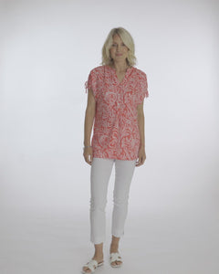 Pomodoro Crepe Short Sleeve Swirl Print Blouse - Boutique on the Green