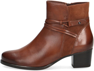 Caprice Leather Cognac Heeled Ankle Boot With Wrap Trim - Boutique on the Green 