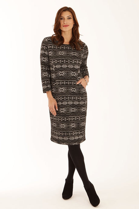 Aztec Stripe Jacquard Jersey Knee Length Dress - Boutique on the Green