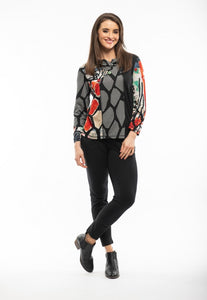 Fold Over Cowl Neck Button Detail Printed Jersey Top - Boutique on the Green