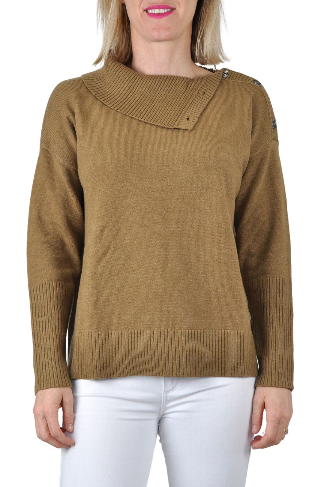Foil Bright As A Button Turtle Neck Ribbed Knitted Jumper With Button Detail - Boutique on the Green