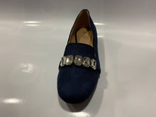 Load image into Gallery viewer, Navy microfibre jewelled trim slip on loafer with detailed heel trim - Boutique on the Green
