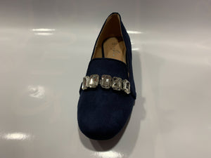 Navy microfibre jewelled trim slip on loafer with detailed heel trim - Boutique on the Green