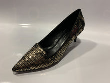 Load image into Gallery viewer, Gold &amp; black shimmer pointed kitten heel shoe - Boutique on the Green
