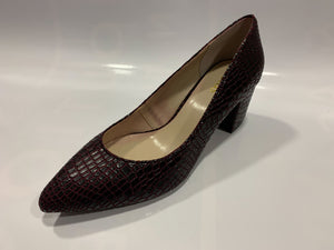 Burgundy croc print block heel court shoe - Boutique on the Green
