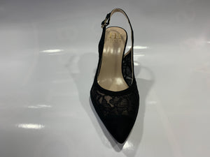 Black Spanish lace slingback pointed mid heel court shoe - Boutique on the Green